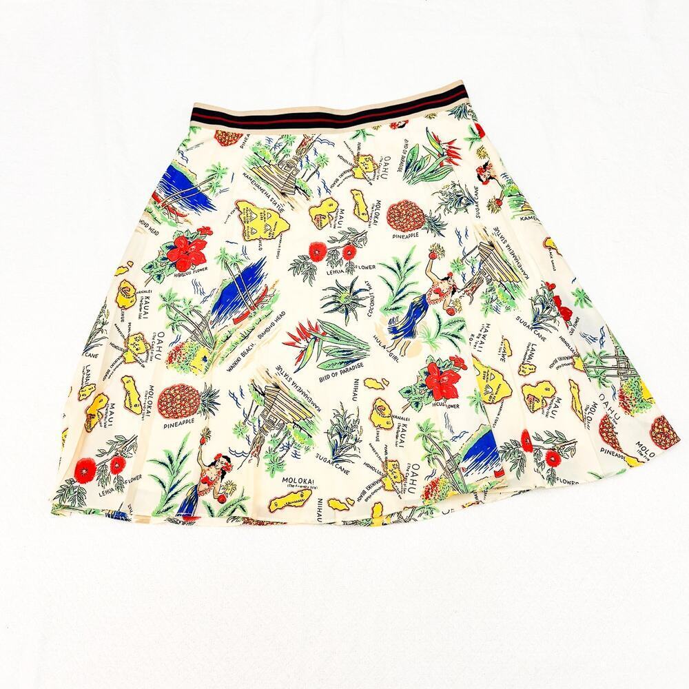 J. Crew Factory Cream Tropical-Print Skater Skirt